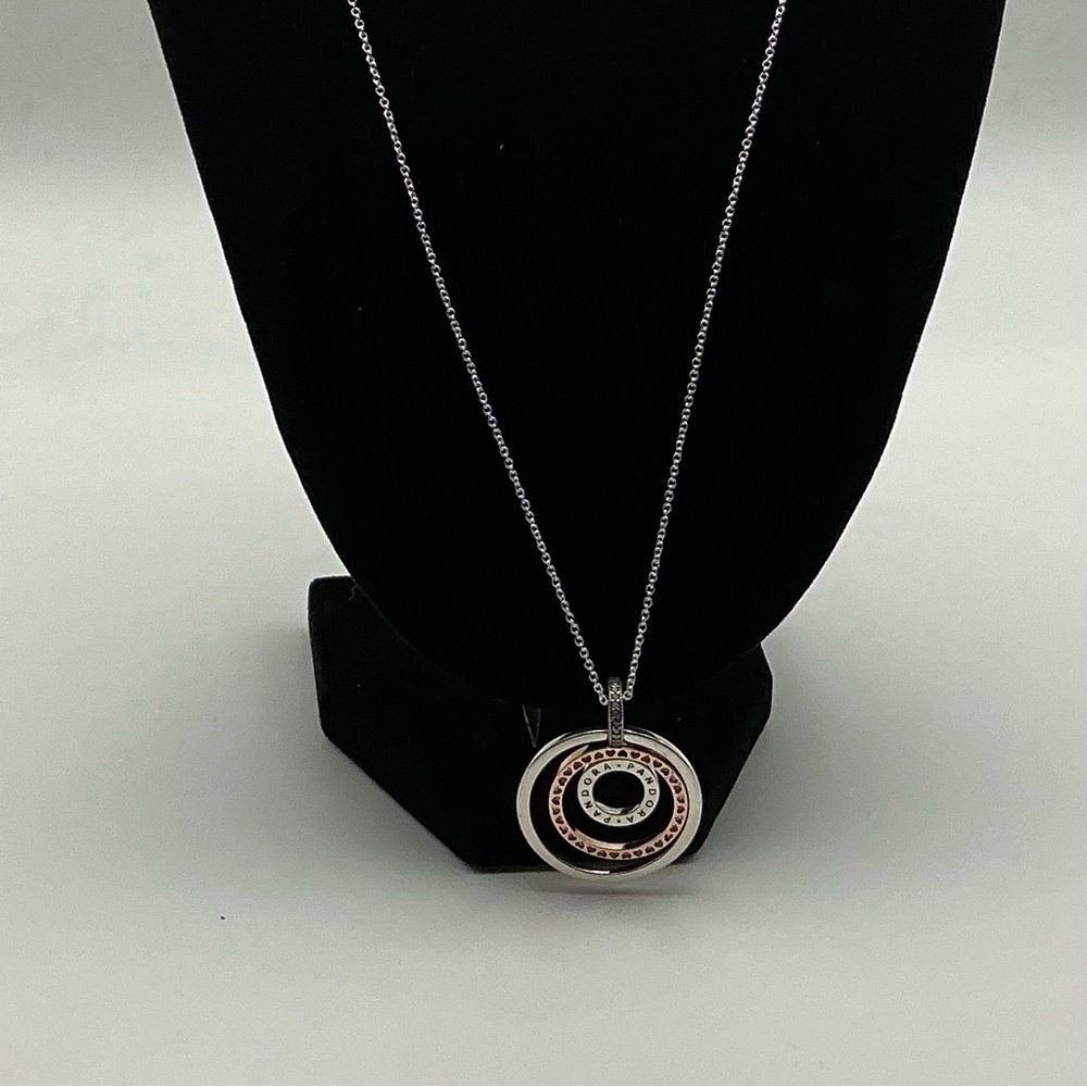 Pandora Circle Pendant Necklace Sterling Silver 925 ALE CZ Two Tone NEW